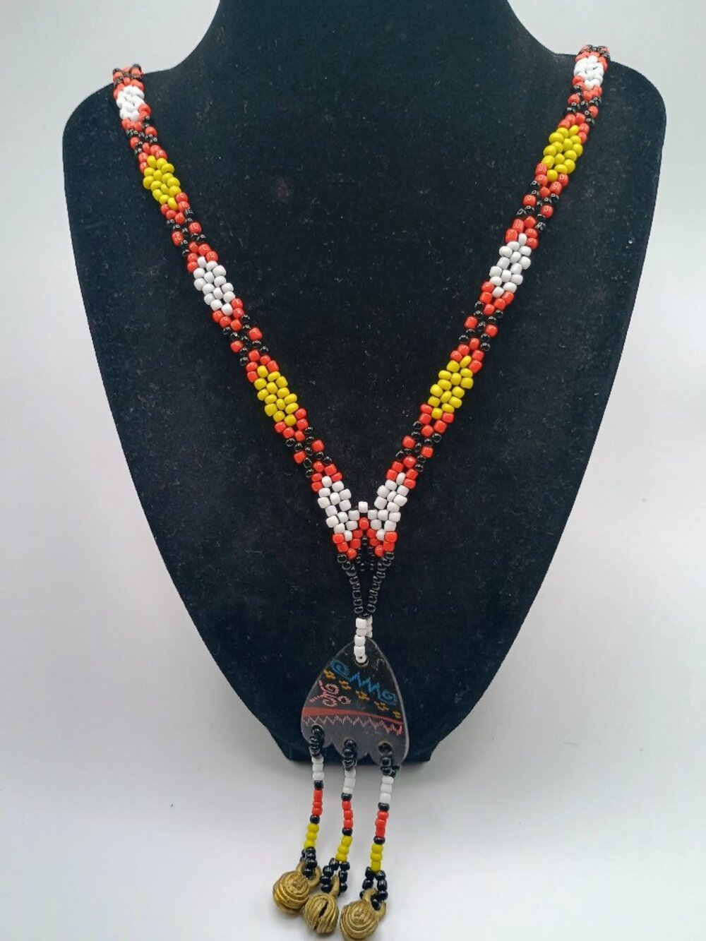 Handmade Filipino Tribal Necklace with Beads and Bell Pendant